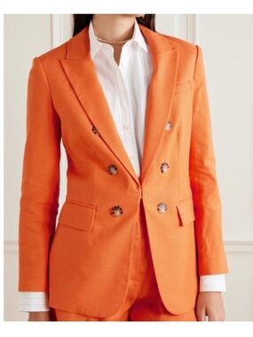 NWT Veronica Beard Bexley Dickey Blazer Jacket Linen Blend In Orange SZ 2